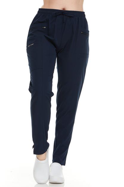 HEAL+WEAR Women’s Medical Scrub Pants – Slim Fit Straight-Leg Design with Multiple Functional Zipper Pockets, Drawstring Waist, 4-Way Stretch, Wrinkle-Resistant – Ideal for Work & Healthcare Uniforms
