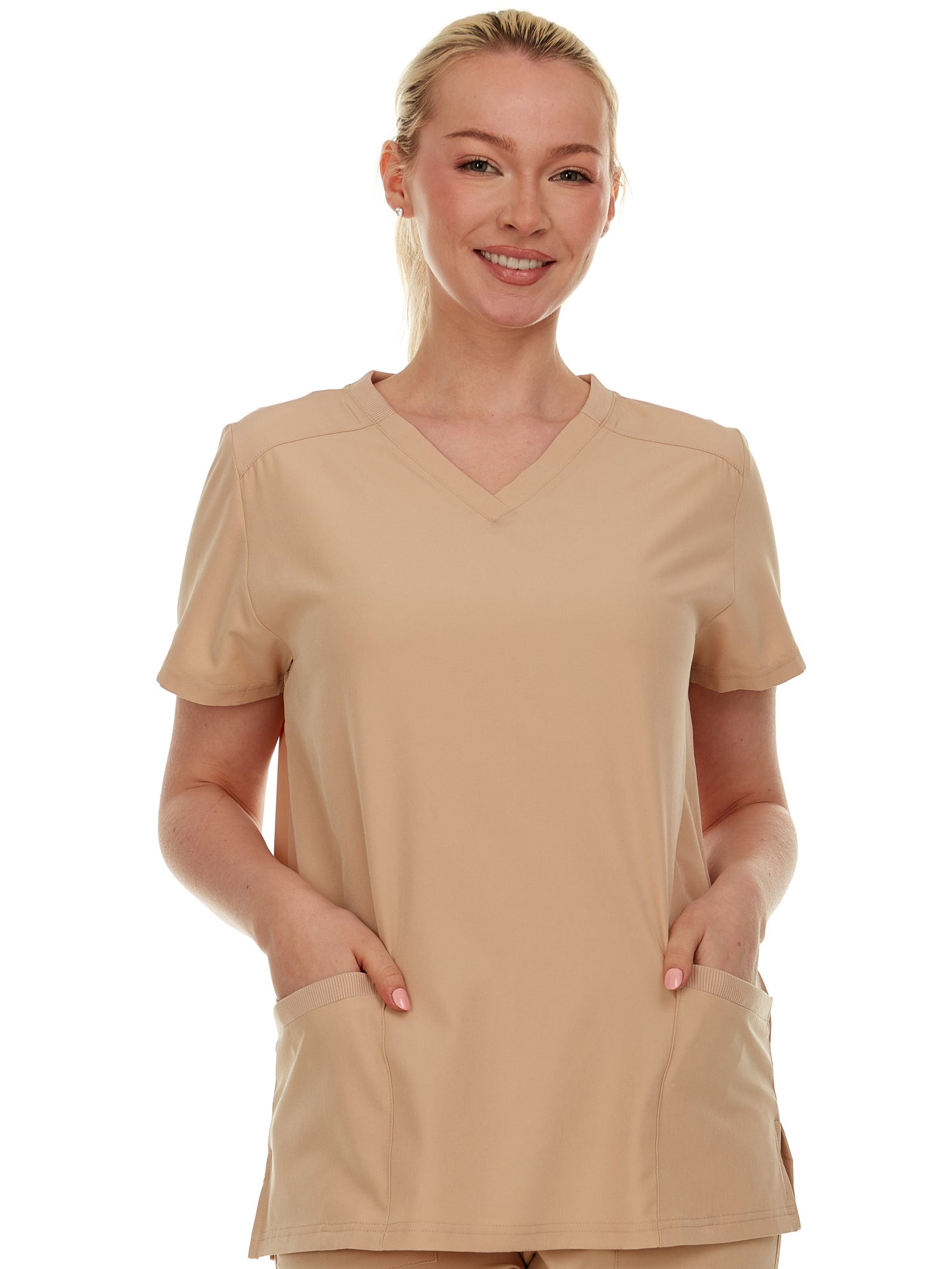 HEAL+WEAR Women's V-Neck Stretch Medical Scrub Top with 2 Utility Pockets – 4-Way Stretch - Soft&Professional Fit