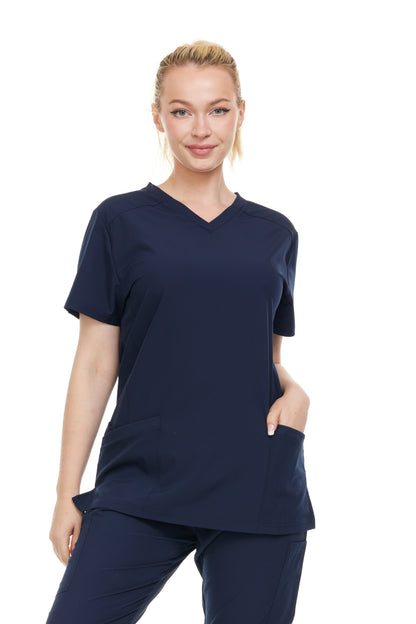 HEAL+WEAR Women's V-Neck Stretch Medical Scrub Top with 2 Utility Pockets – 4-Way Stretch - Soft&Professional Fit