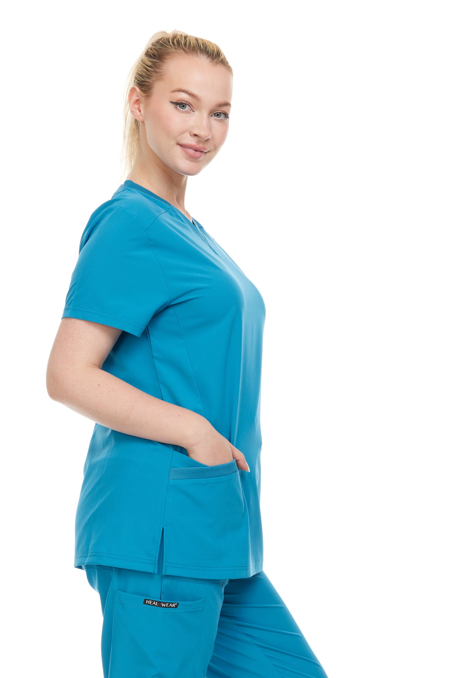 HEAL+WEAR Women's V-Neck Stretch Medical Scrub Top with 2 Utility Pockets – 4-Way Stretch - Soft&Professional Fit