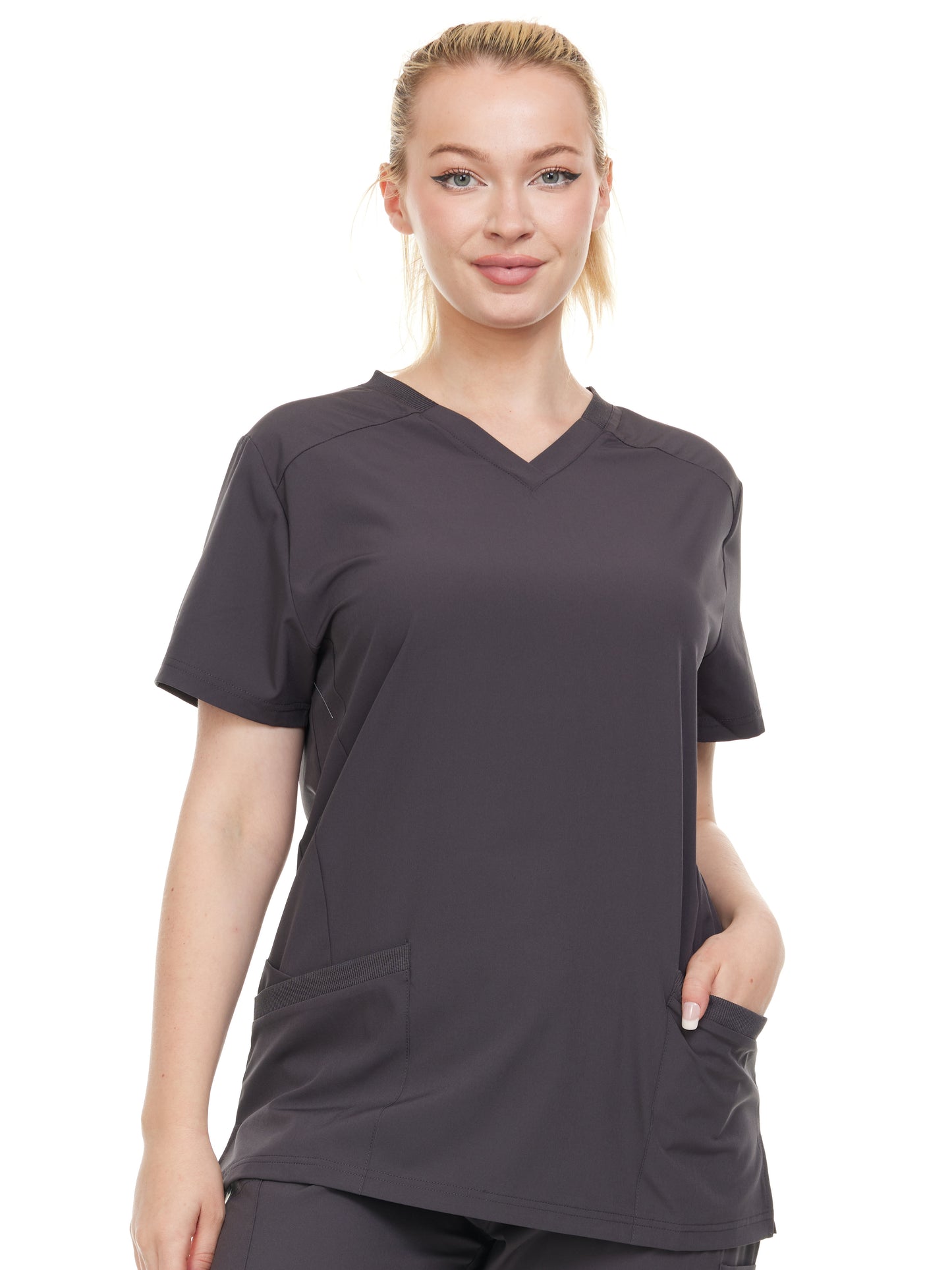 HEAL+WEAR Women's V-Neck Stretch Medical Scrub Top with 2 Utility Pockets – 4-Way Stretch - Soft&Professional Fit
