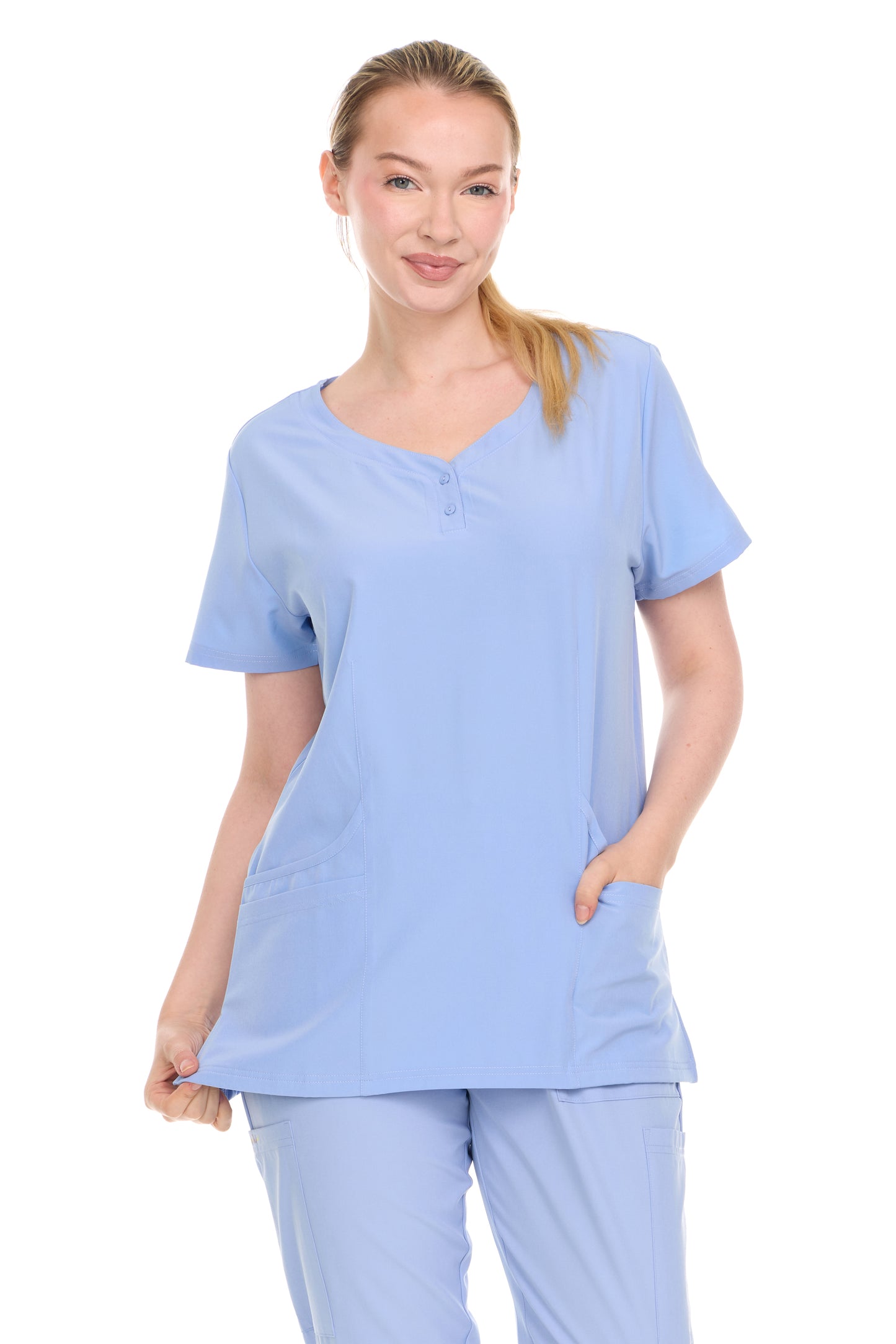 HEAL+WEAR Women’s V-Neck Scrub Top – 4-Way Stretch - Soft Stretch Medical Uniform Shirt with 2 Pockets, Classic Fit Nurse Workwear