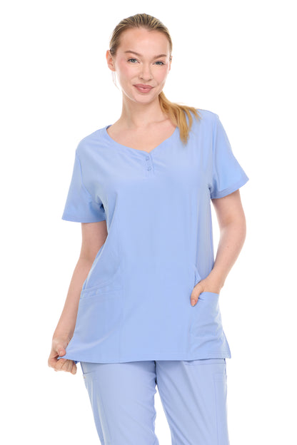 HEAL+WEAR Women’s V-Neck Scrub Top – 4-Way Stretch - Soft Stretch Medical Uniform Shirt with 2 Pockets, Classic Fit Nurse Workwear