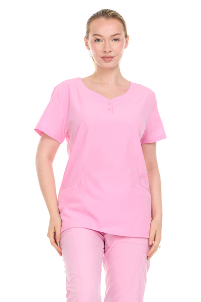 HEAL+WEAR Women’s V-Neck Scrub Top – 4-Way Stretch - Soft Stretch Medical Uniform Shirt with 2 Pockets, Classic Fit Nurse Workwear