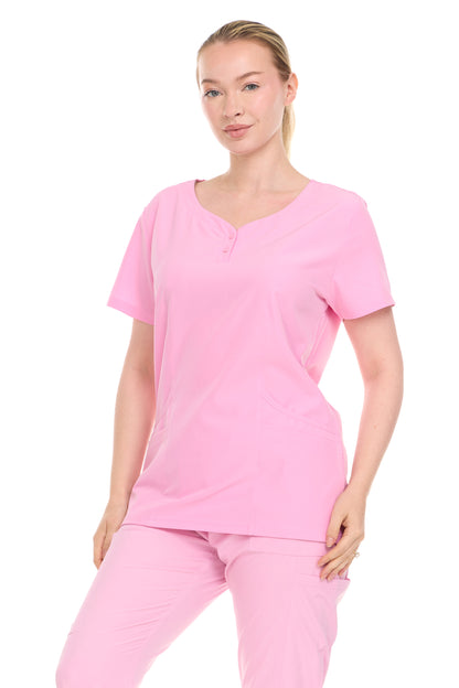HEAL+WEAR Women’s V-Neck Scrub Top – 4-Way Stretch - Soft Stretch Medical Uniform Shirt with 2 Pockets, Classic Fit Nurse Workwear
