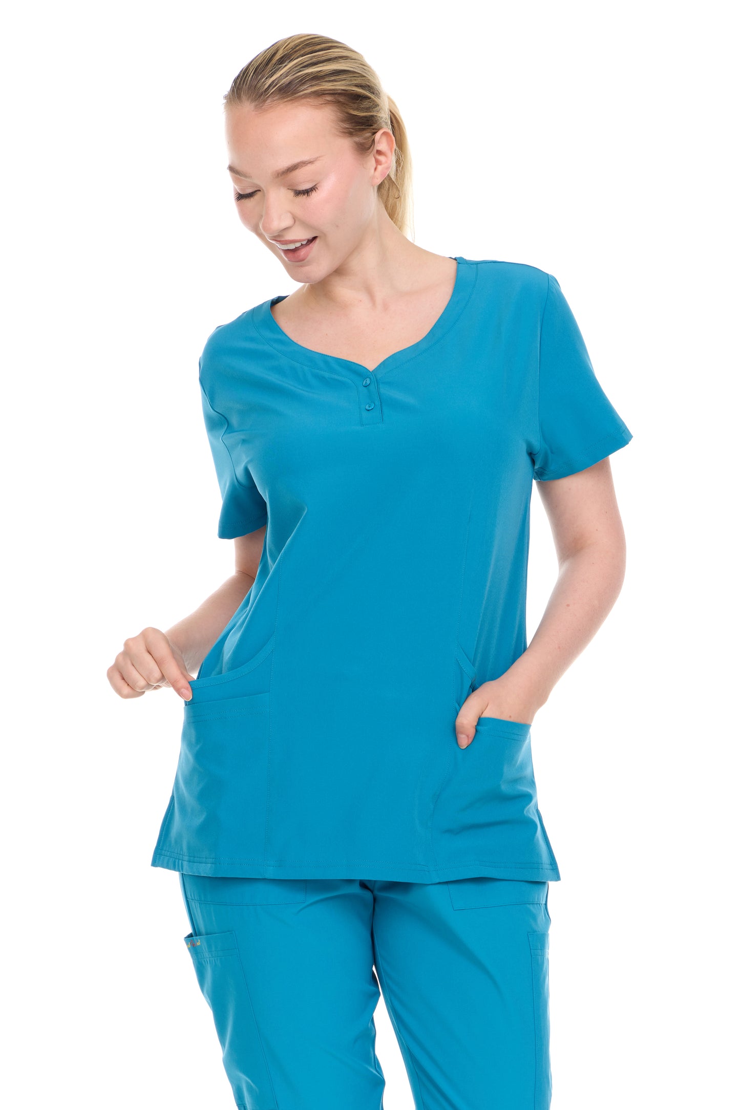 HEAL+WEAR Women’s V-Neck Scrub Top – 4-Way Stretch - Soft Stretch Medical Uniform Shirt with 2 Pockets, Classic Fit Nurse Workwear