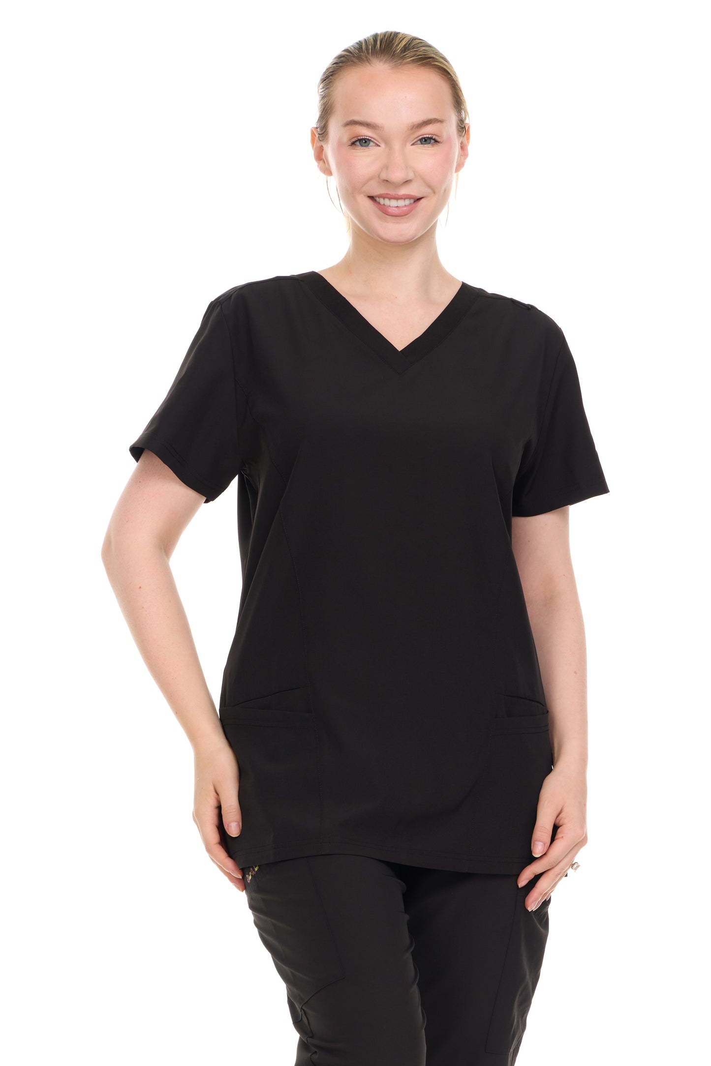 HEAL+WEAR Womens V-Neck Scrub Top（Top Only） with Utility Pockets – Soft Stretch Nursing Shirt for Healthcare Workers - 4-Way Stretch