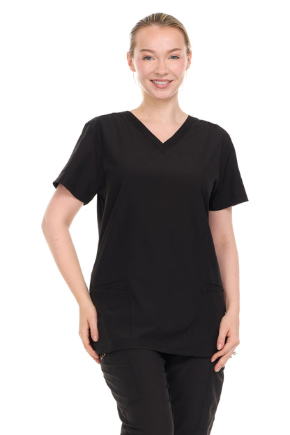 HEAL+WEAR Womens V-Neck Scrub Top（Top Only） with Utility Pockets – Soft Stretch Nursing Shirt for Healthcare Workers - 4-Way Stretch