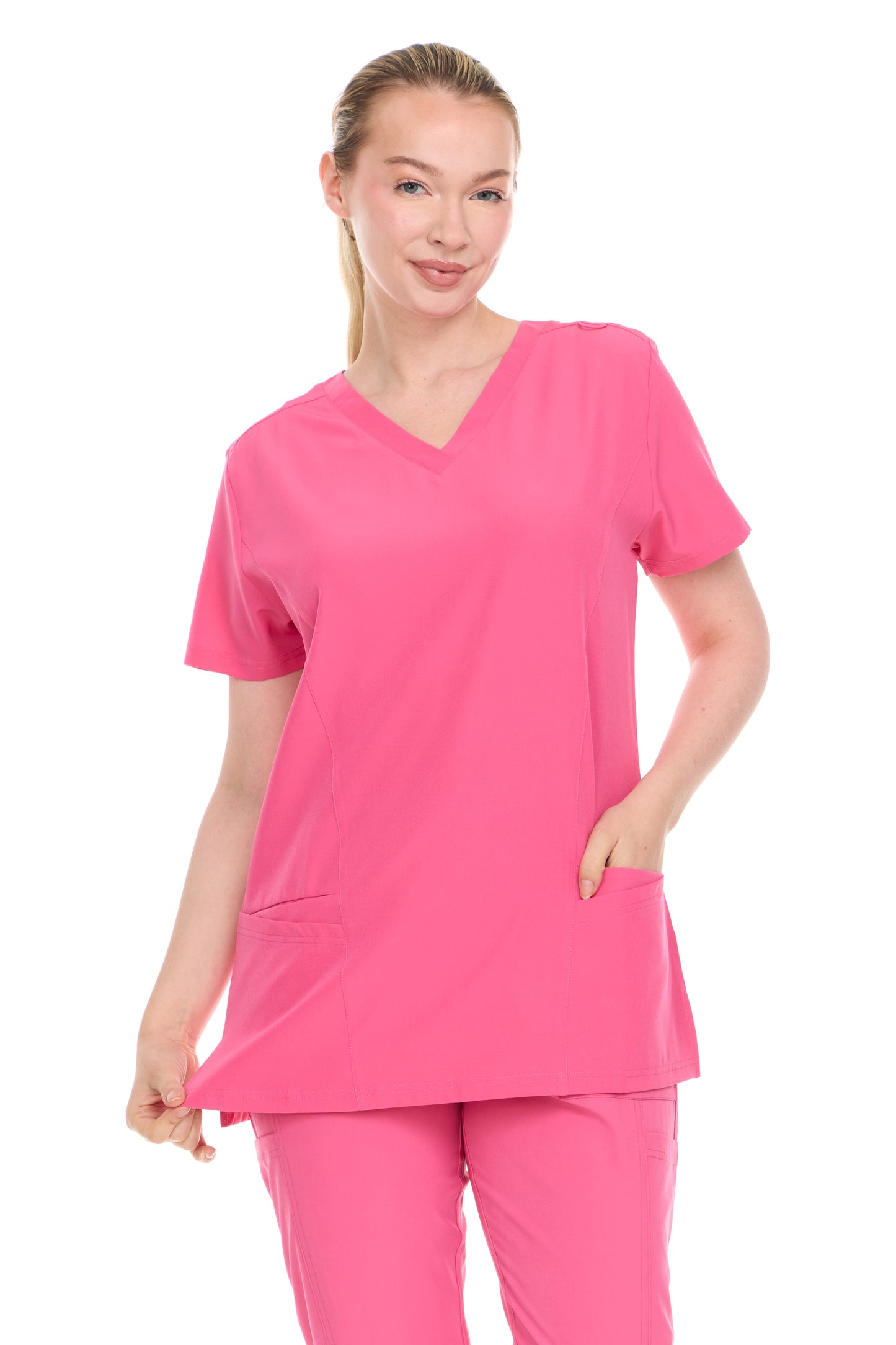 HEAL+WEAR Womens V-Neck Scrub Top（Top Only） with Utility Pockets – Soft Stretch Nursing Shirt for Healthcare Workers - 4-Way Stretch