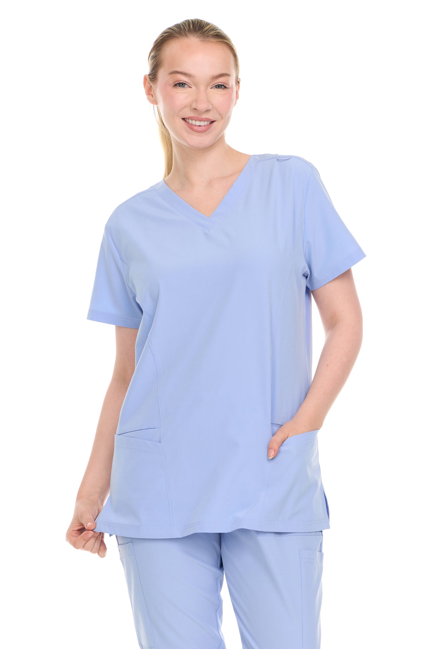 HEAL+WEAR Womens V-Neck Scrub Top（Top Only） with Utility Pockets – Soft Stretch Nursing Shirt for Healthcare Workers - 4-Way Stretch