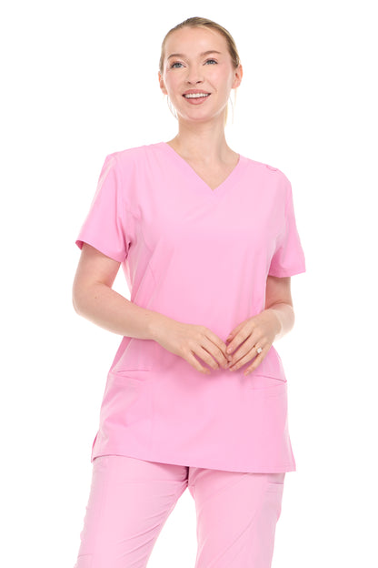 HEAL+WEAR Womens V-Neck Scrub Top（Top Only） with Utility Pockets – Soft Stretch Nursing Shirt for Healthcare Workers - 4-Way Stretch