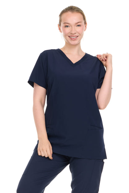HEAL+WEAR Womens V-Neck Scrub Top（Top Only） with Utility Pockets – Soft Stretch Nursing Shirt for Healthcare Workers - 4-Way Stretch