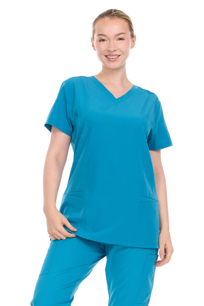 HEAL+WEAR Womens V-Neck Scrub Top（Top Only） with Utility Pockets – Soft Stretch Nursing Shirt for Healthcare Workers - 4-Way Stretch
