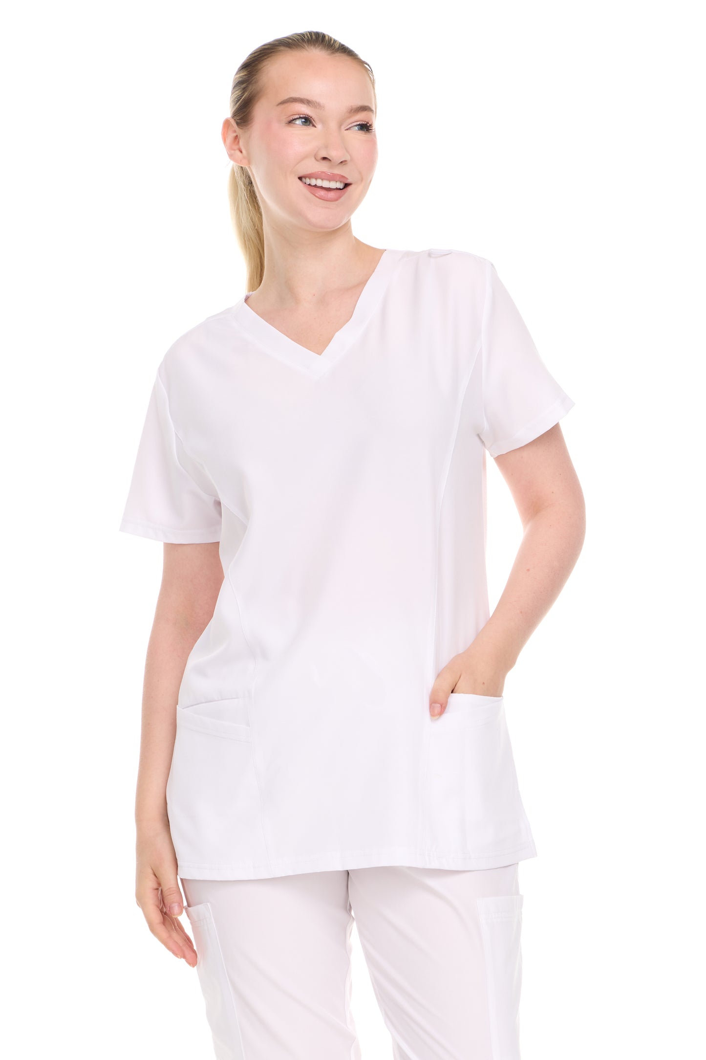 HEAL+WEAR Womens V-Neck Scrub Top（Top Only） with Utility Pockets – Soft Stretch Nursing Shirt for Healthcare Workers - 4-Way Stretch
