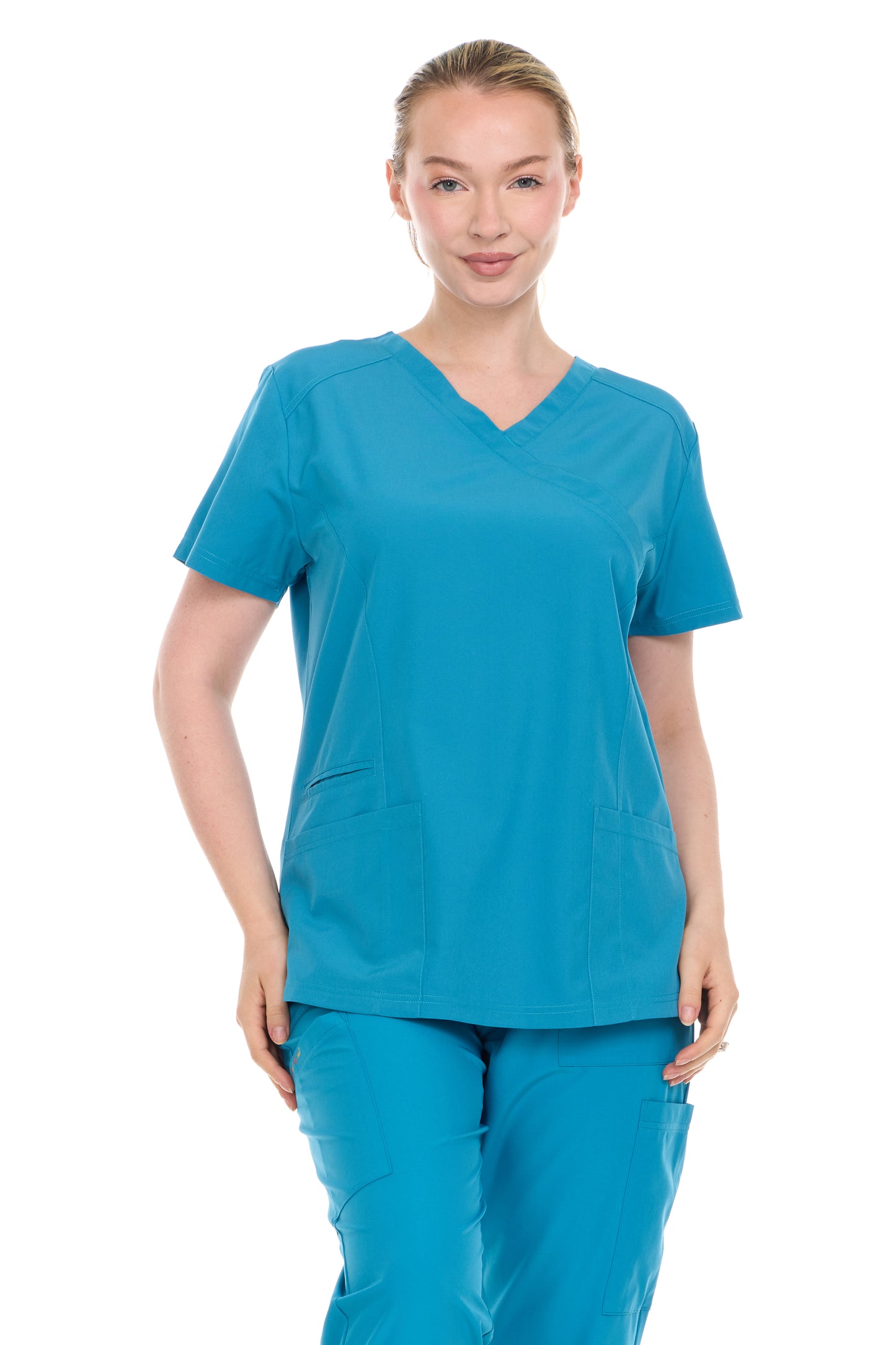 Heal Wear Women‘s Scrub Top – 4-Way Stretch Lightweight Medical Uniform Shirt with 2 Pockets