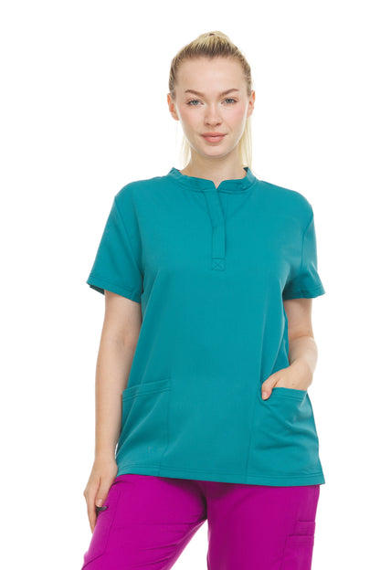 HEAL+WEAR Women's Stretch Mandarin Collar Scrub Top – Lightweight, Soft Touch, Moisture-Wicking, Multiple Colors