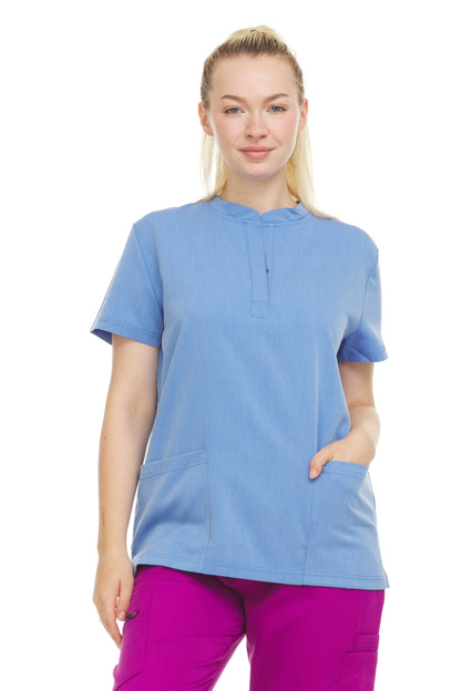 HEAL+WEAR Women's Stretch Mandarin Collar Scrub Top – Lightweight, Soft Touch, Moisture-Wicking, Multiple Colors