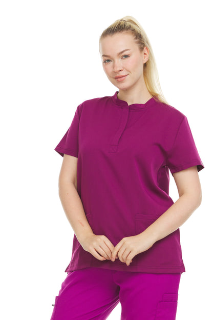 HEAL+WEAR Women's Stretch Mandarin Collar Scrub Top – Lightweight, Soft Touch, Moisture-Wicking, Multiple Colors