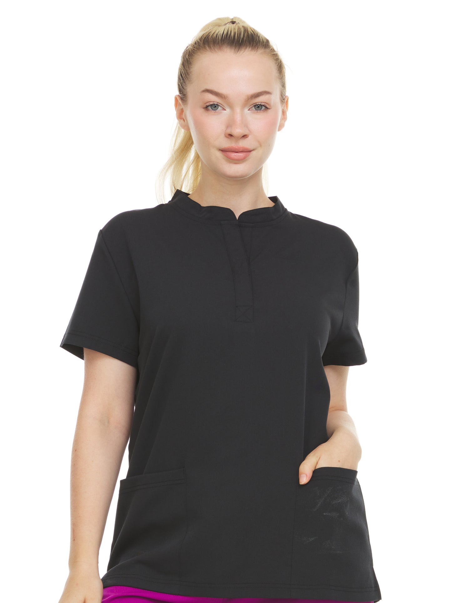 HEAL+WEAR Women’s Stretch Scrub Top ET2010 - Moisture-Wicking, Wrinkle-Resistant, Soft Fabric with Modern Snap Neckline & Functional Pockets for Essential Items