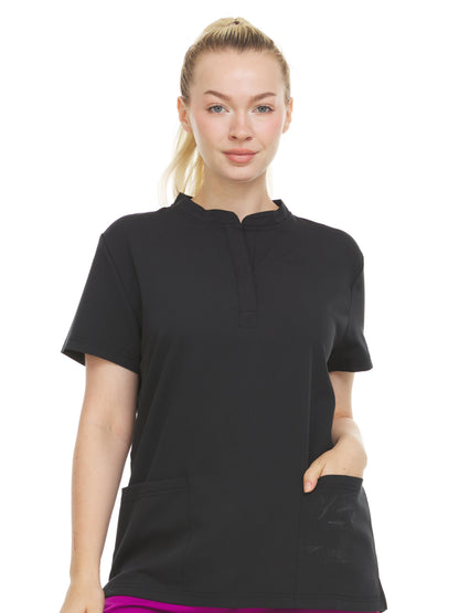 HEAL+WEAR Women’s Stretch Scrub Top ET2010 - Moisture-Wicking, Wrinkle-Resistant, Soft Fabric with Modern Snap Neckline & Functional Pockets for Essential Items