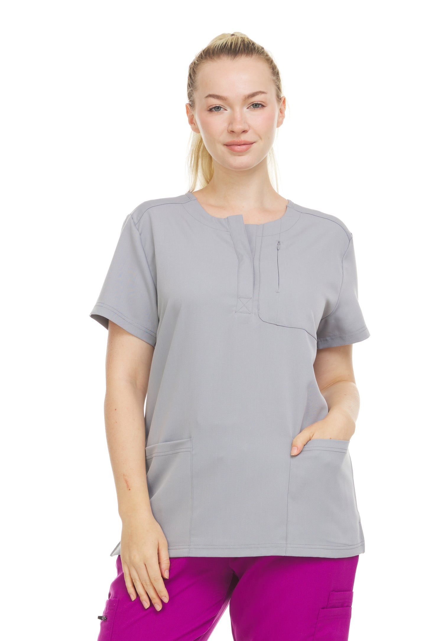 HEAL+WEAR Women’s Stretch Scrub Top ET2010 - Moisture-Wicking, Wrinkle-Resistant, Soft Fabric with Modern Snap Neckline & Functional Pockets for Essential Items
