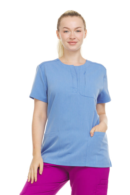 HEAL+WEAR Women’s Stretch Scrub Top ET2010 - Moisture-Wicking, Wrinkle-Resistant, Soft Fabric with Modern Snap Neckline & Functional Pockets for Essential Items