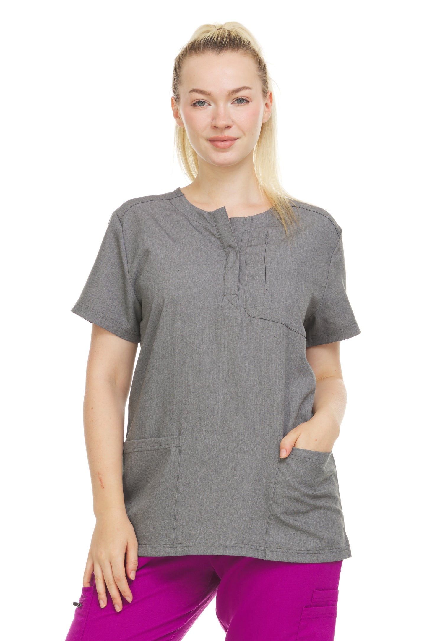 HEAL+WEAR Women’s Stretch Scrub Top ET2010 - Moisture-Wicking, Wrinkle-Resistant, Soft Fabric with Modern Snap Neckline & Functional Pockets for Essential Items
