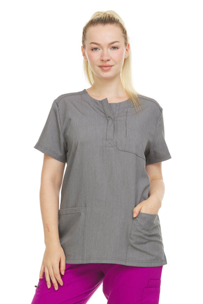 HEAL+WEAR Women’s Stretch Scrub Top ET2010 - Moisture-Wicking, Wrinkle-Resistant, Soft Fabric with Modern Snap Neckline & Functional Pockets for Essential Items