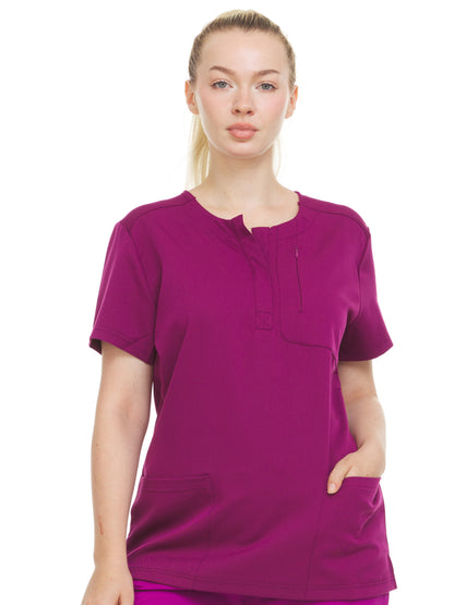 HEAL+WEAR Women’s Stretch Scrub Top ET2010 - Moisture-Wicking, Wrinkle-Resistant, Soft Fabric with Modern Snap Neckline & Functional Pockets for Essential Items