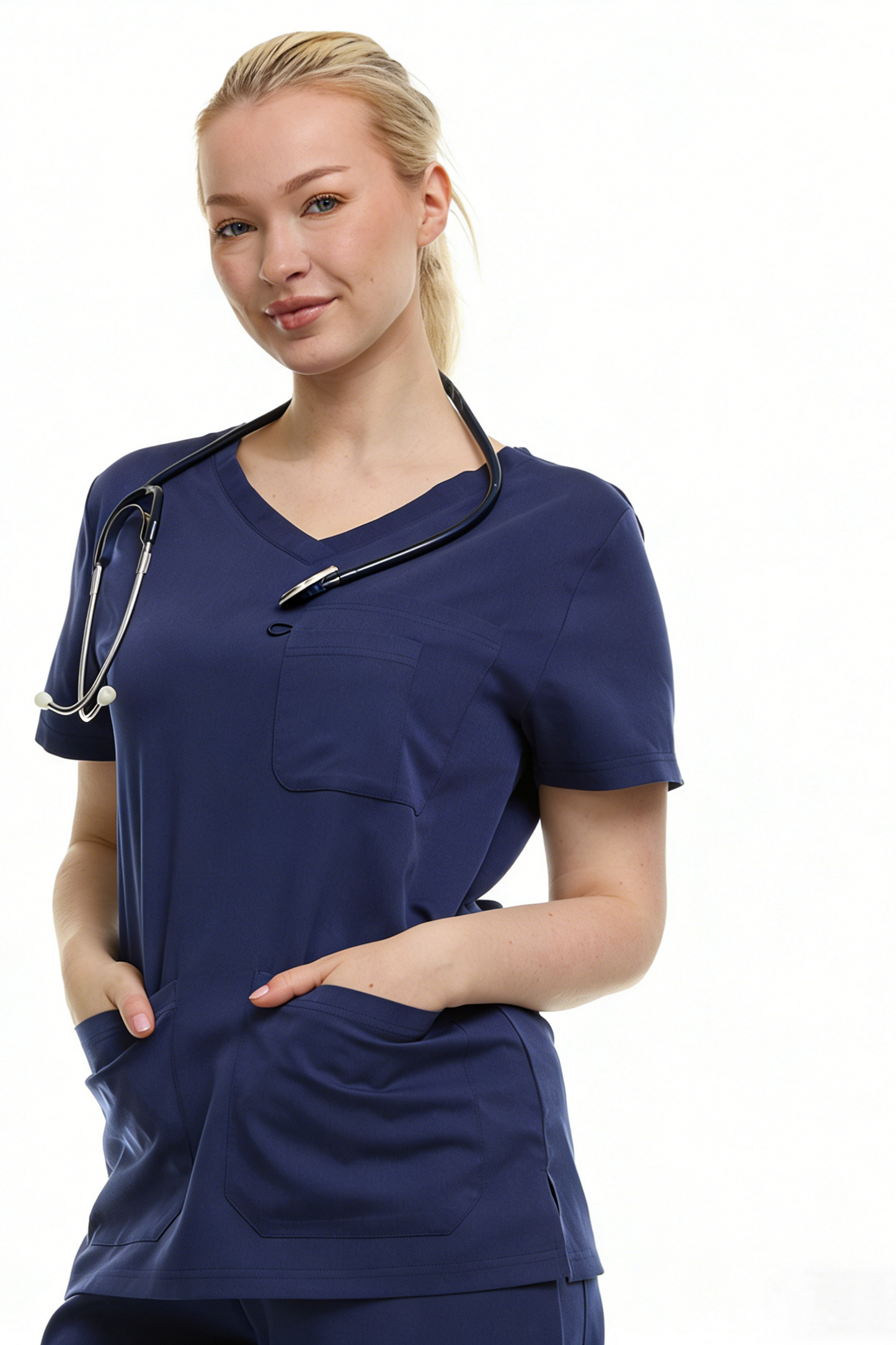 HEAL+WEAR Women's Classic Scrubs Top with Pockets V-Neck Short Sleeve-Moisture-Wicking Healthcare Workwear