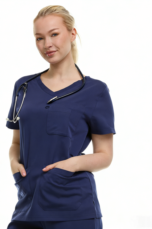 HEAL+WEAR Women's Classic Scrubs Top with Pockets V-Neck Short Sleeve-Moisture-Wicking Healthcare Workwear