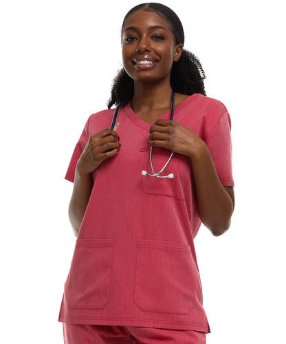 HEAL+WEAR Women's Classic Scrubs Top with Pockets V-Neck Short Sleeve-Moisture-Wicking Healthcare Workwear