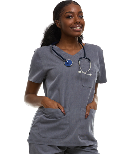 HEAL+WEAR Women's Classic Scrubs Top with Pockets V-Neck Short Sleeve-Moisture-Wicking Healthcare Workwear