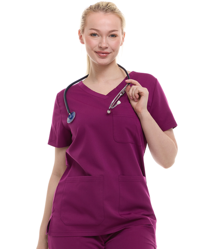 HEAL+WEAR Women's Classic Scrubs Top with Pockets V-Neck Short Sleeve-Moisture-Wicking Healthcare Workwear