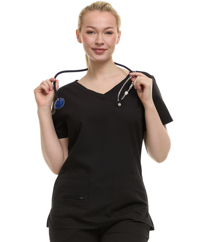 HEAL+WEAR Women's Classic V-Neck Scrub Top – Soft Stretch Fabric,3-Pocket Design, Wrinkle-Resistant, Available in Multiple Colors
