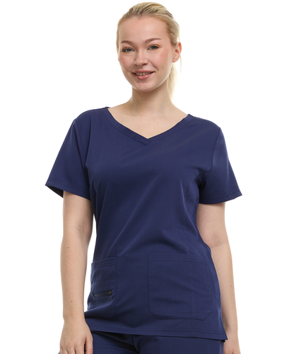 HEAL+WEAR Women's Classic V-Neck Scrub Top – Soft Stretch Fabric,3-Pocket Design, Wrinkle-Resistant, Available in Multiple Colors