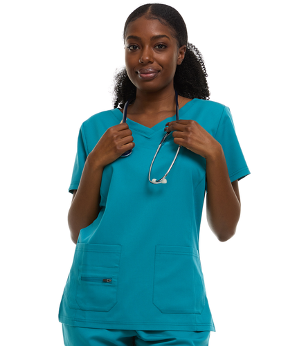 HEAL+WEAR Women's Classic V-Neck Scrub Top – Soft Stretch Fabric,3-Pocket Design, Wrinkle-Resistant, Available in Multiple Colors