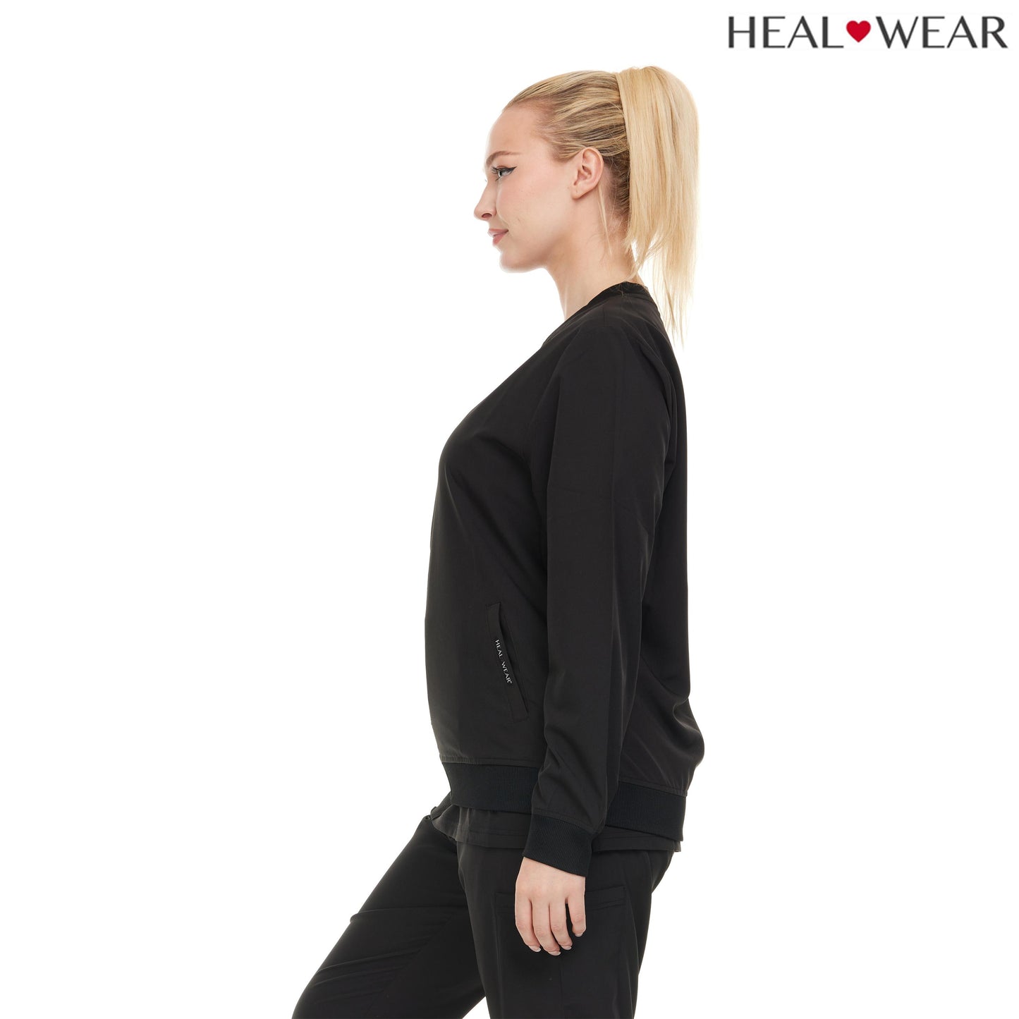 HEAL+WEAR Women's Scrub Jacket - Lightweight Zip-Free Bomber Style, 4-Way Stretch, Soft Knit Cuffs, Anti-Wrinkle, Multiple Pockets, Workwear for Nurses & Healthcare Professionals