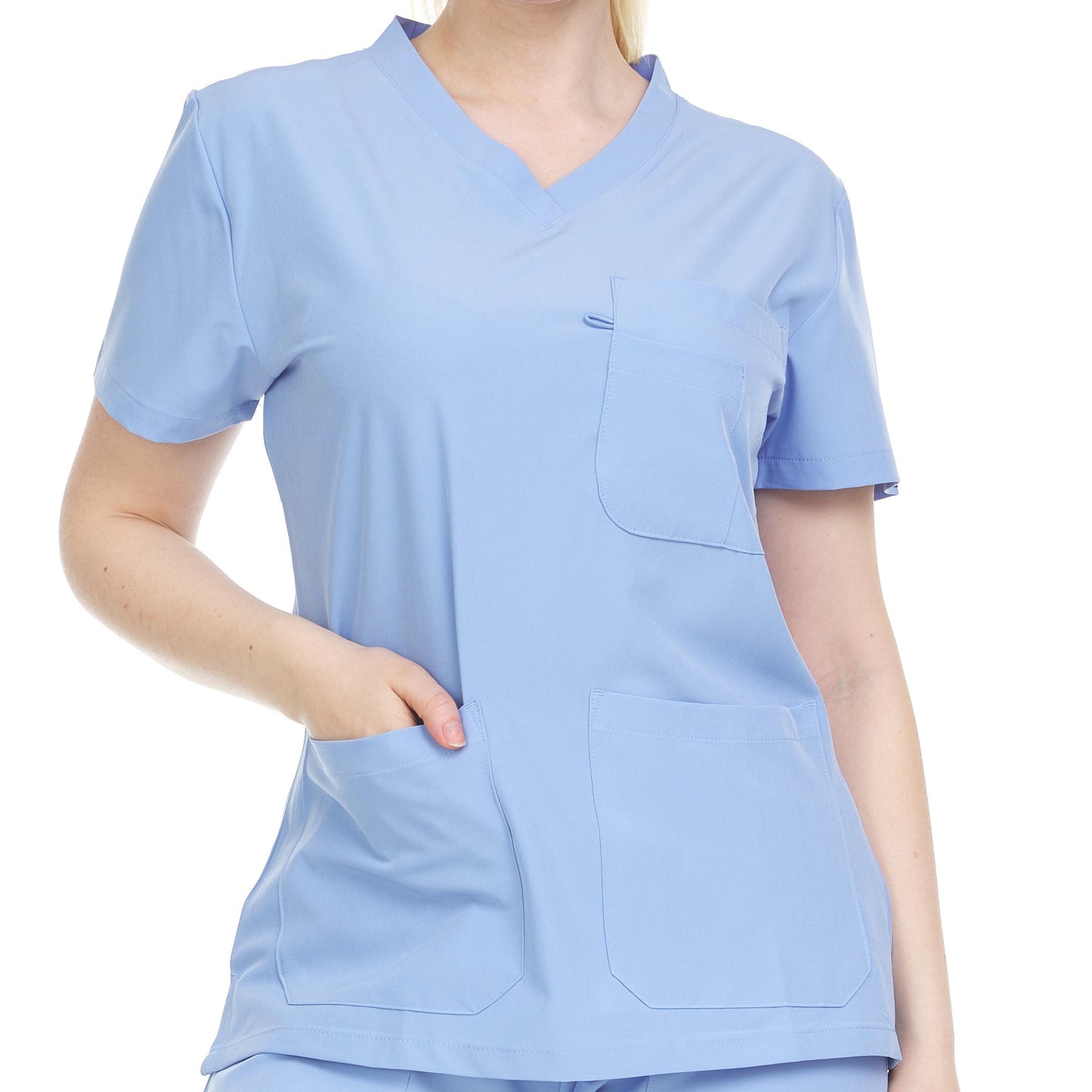 HEAL+WEAR Women’s V-Neck Multi-Pocket Scrub Top | 4-Way Stretch | Stretch Comfort Fabric | Surgical Uniforms | Nurse Beauty Salon Workwear | Clinical Scrubs | Spa Doctor Nursing Clinical Suit