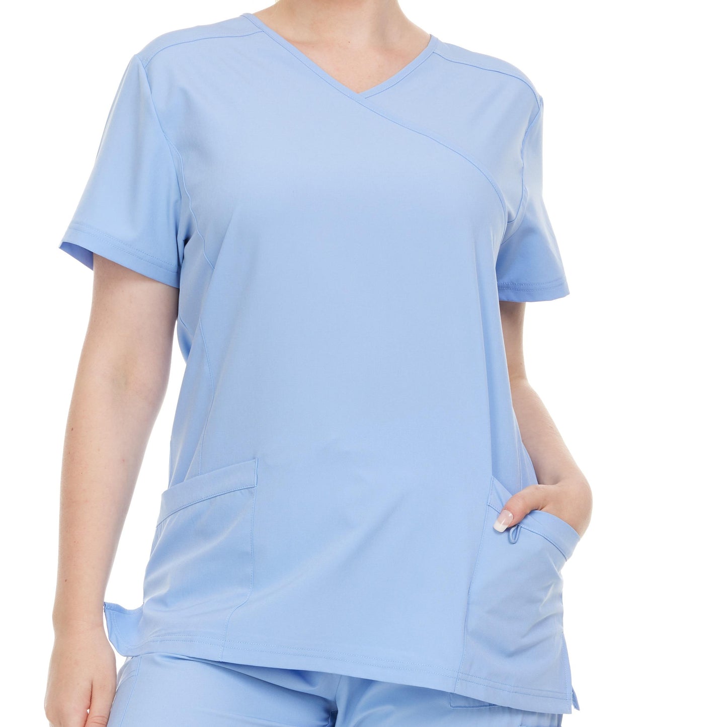 HEAL+WEAR Women’s V-Neck Multi-Pocket Scrub Top | Stretch Comfort Fabric | 4-Way Stretch | Surgical Uniforms | Nurse Beauty Salon Workwear | Clinical Scrubs | Spa Doctor Nursing Clinical Suit