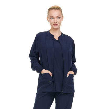 HEAL+WEAR Women's Zip Up Scrub Jacket – Lightweight Nursing Uniform Coat with Pockets, 4-Way Stretch,Stretch Clinical Scrubs Outerwear for Medical Professionals, Spa & Beauty Salon Workwear