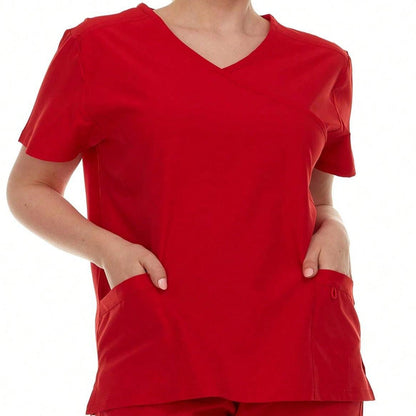 HEAL+WEAR Women’s V-Neck Multi-Pocket Scrub Top | Stretch Comfort Fabric | 4-Way Stretch | Surgical Uniforms | Nurse Beauty Salon Workwear | Clinical Scrubs | Spa Doctor Nursing Clinical Suit