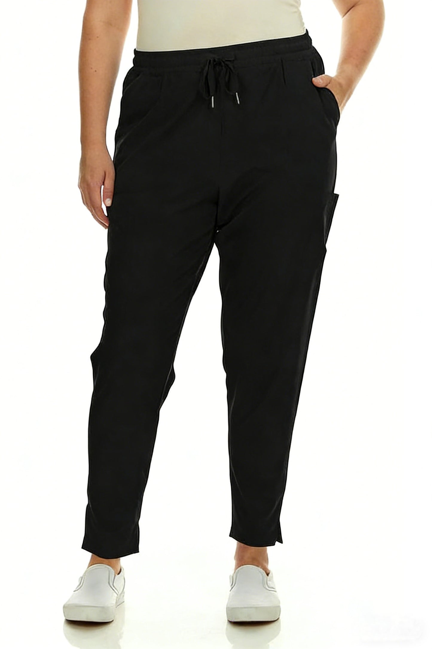 HEAL+WEAR Plus Size Scrub Pants for Women – 4-Way Stretch - Tapered Medical Work Pants with Drawstring Waist and Side Slits