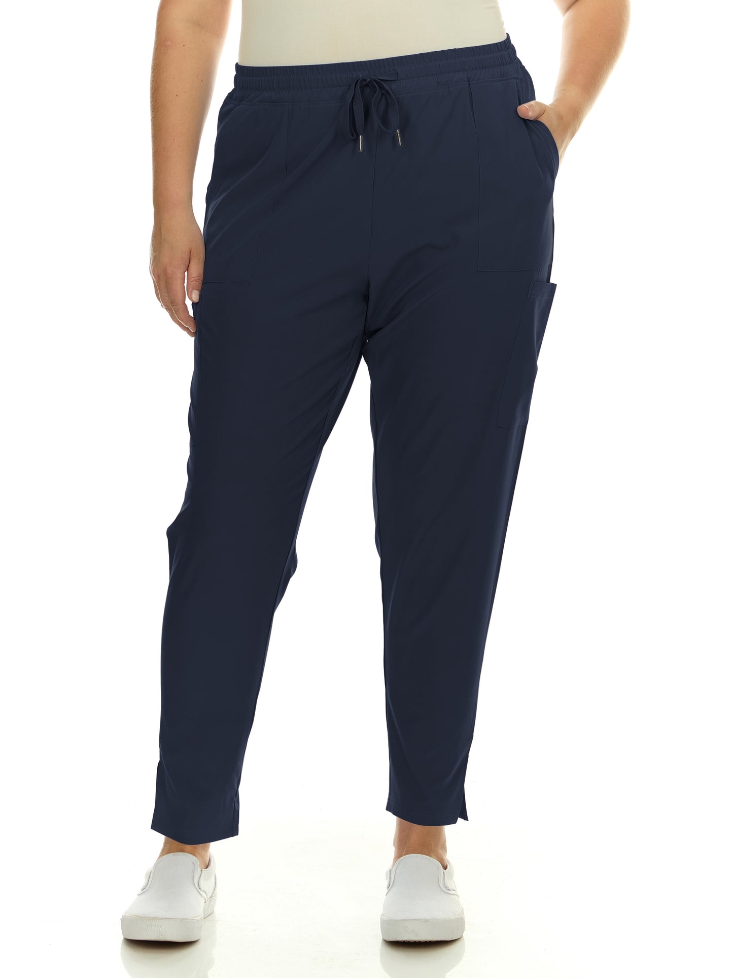 HEAL+WEAR Plus Size Scrub Pants for Women – 4-Way Stretch - Tapered Medical Work Pants with Drawstring Waist and Side Slits