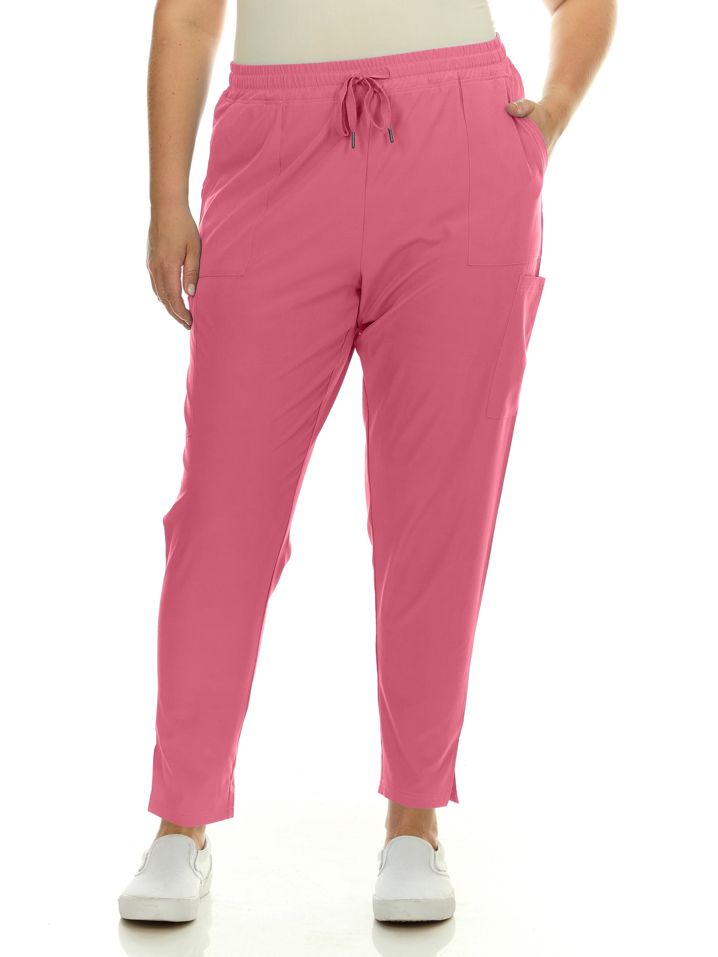 HEAL+WEAR Plus Size Scrub Pants for Women – 4-Way Stretch - Tapered Medical Work Pants with Drawstring Waist and Side Slits