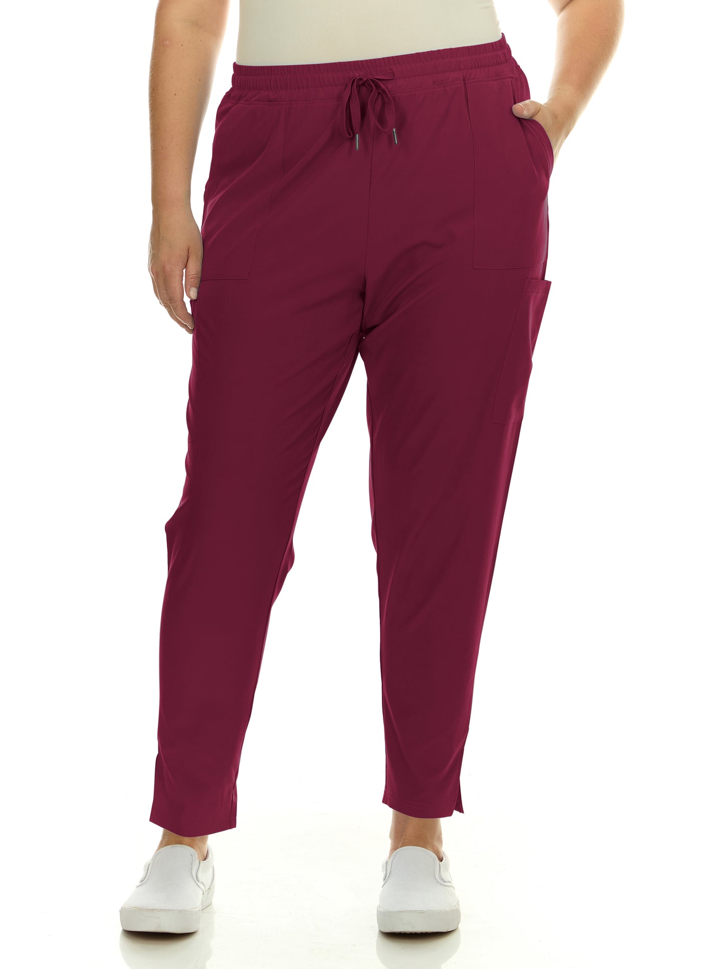 HEAL+WEAR Plus Size Scrub Pants for Women – 4-Way Stretch - Tapered Medical Work Pants with Drawstring Waist and Side Slits