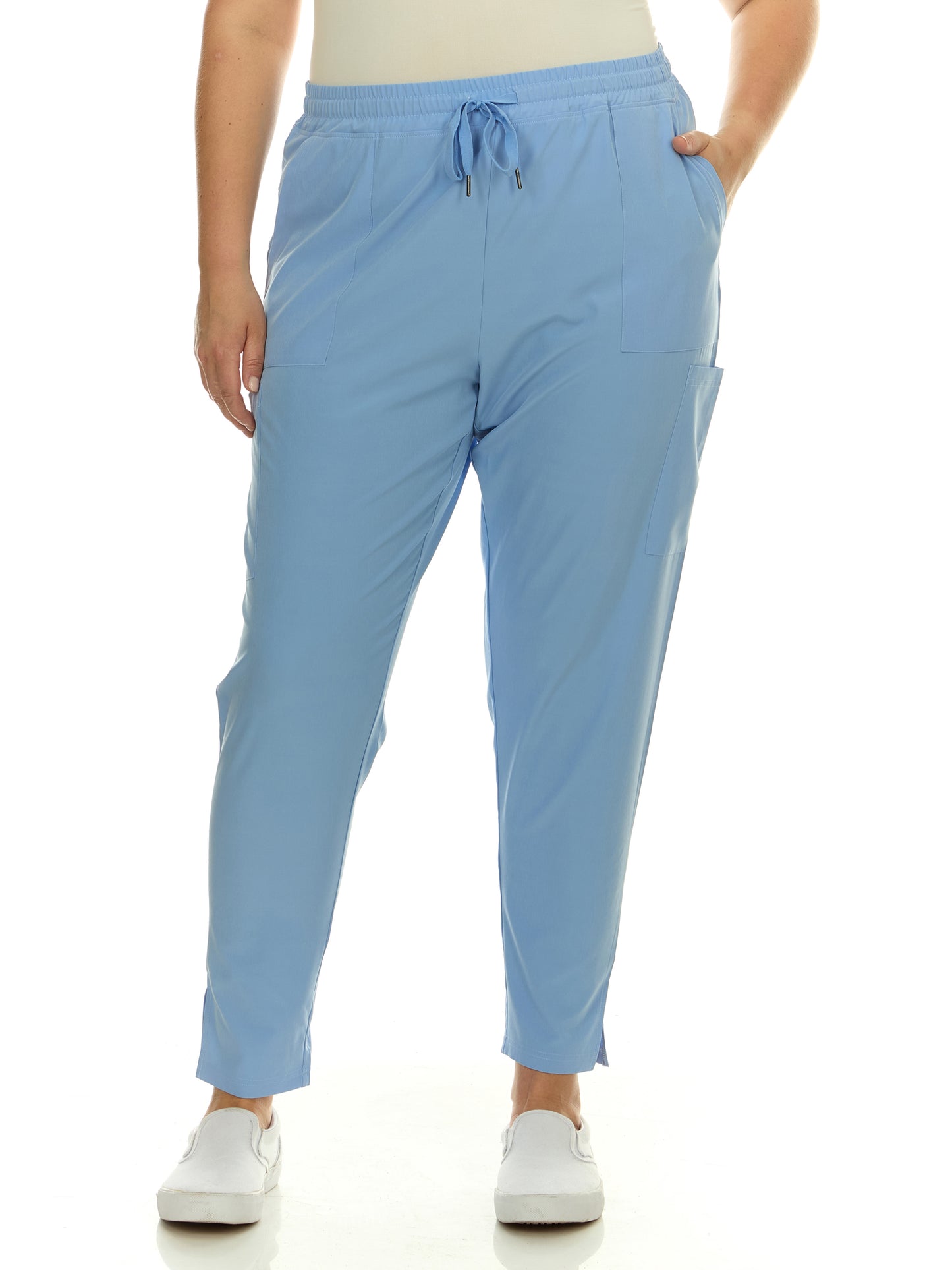 HEAL+WEAR Plus Size Scrub Pants for Women – 4-Way Stretch - Tapered Medical Work Pants with Drawstring Waist and Side Slits