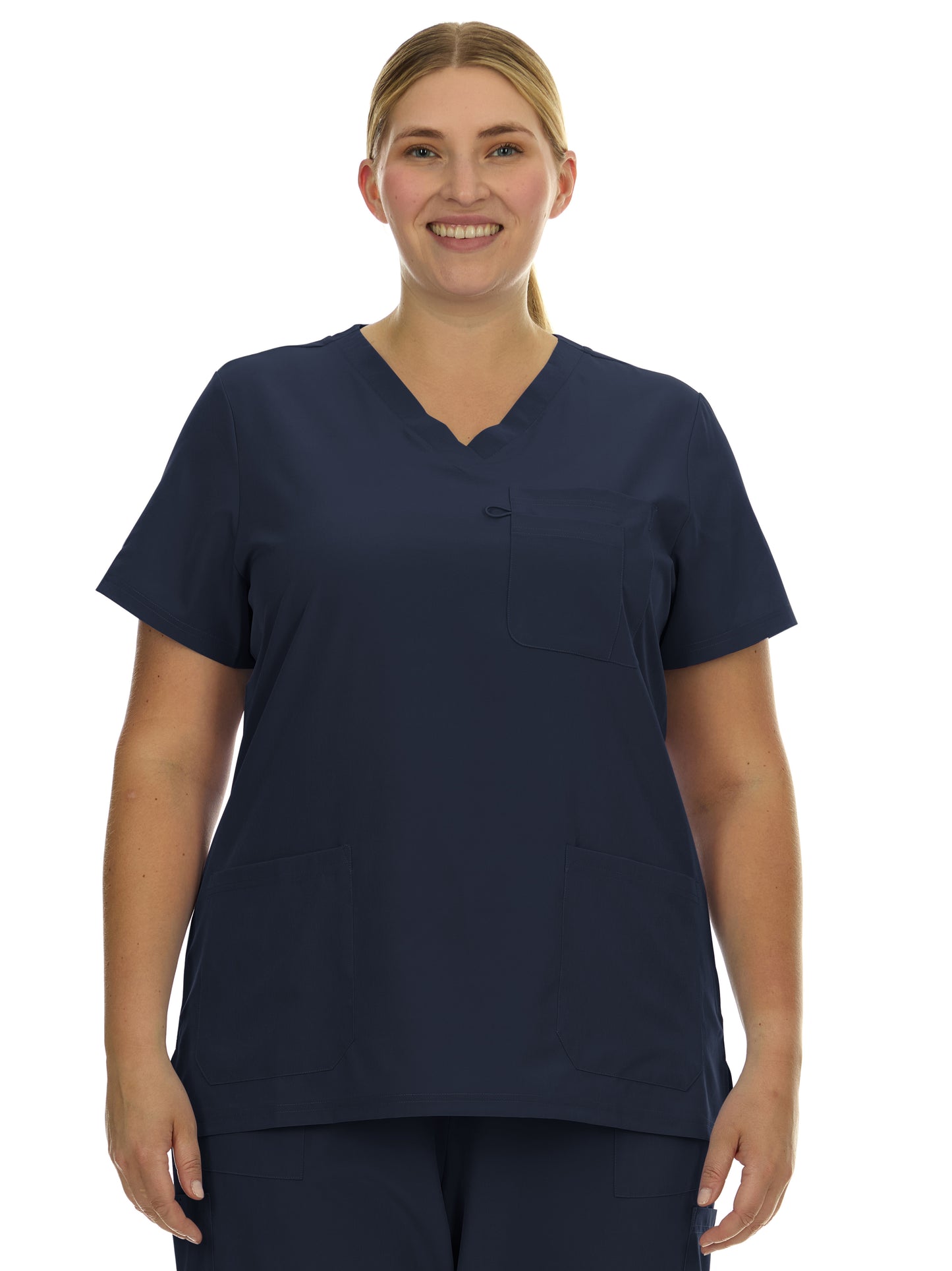 HEAL+WEAR Plus Size Women’s V-Neck Scrub Top – Multi-Pocket Medical Uniform for Nurse, 4-Way Stretch, Spa, and Clinic Workwear