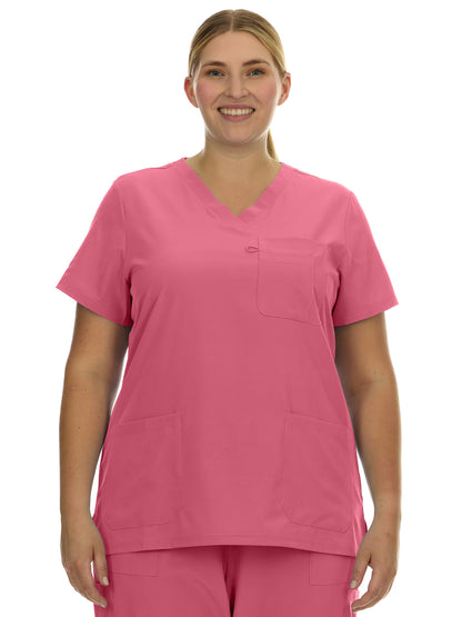 HEAL+WEAR Plus Size Women’s V-Neck Scrub Top – Multi-Pocket Medical Uniform for Nurse, 4-Way Stretch, Spa, and Clinic Workwear