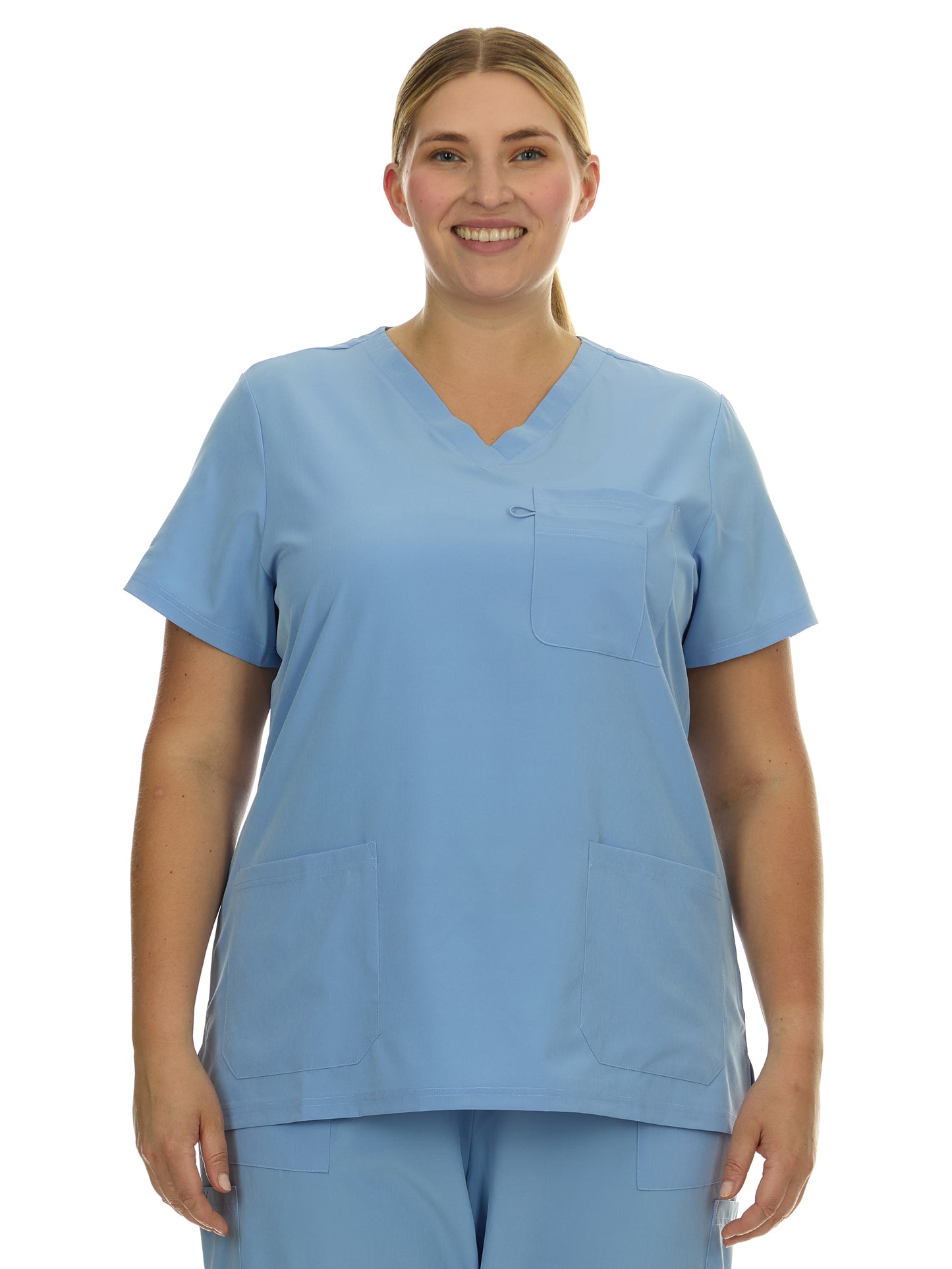 HEAL+WEAR Plus Size Women’s V-Neck Scrub Top – Multi-Pocket Medical Uniform for Nurse, 4-Way Stretch, Spa, and Clinic Workwear